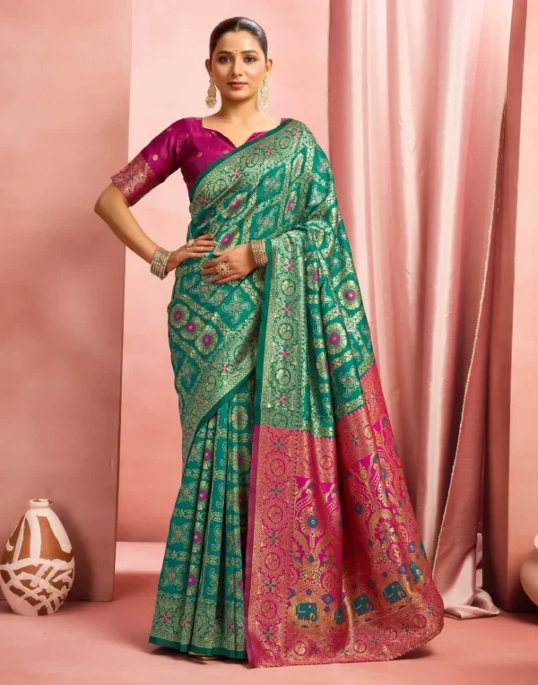 rama pink banarasi saree front view